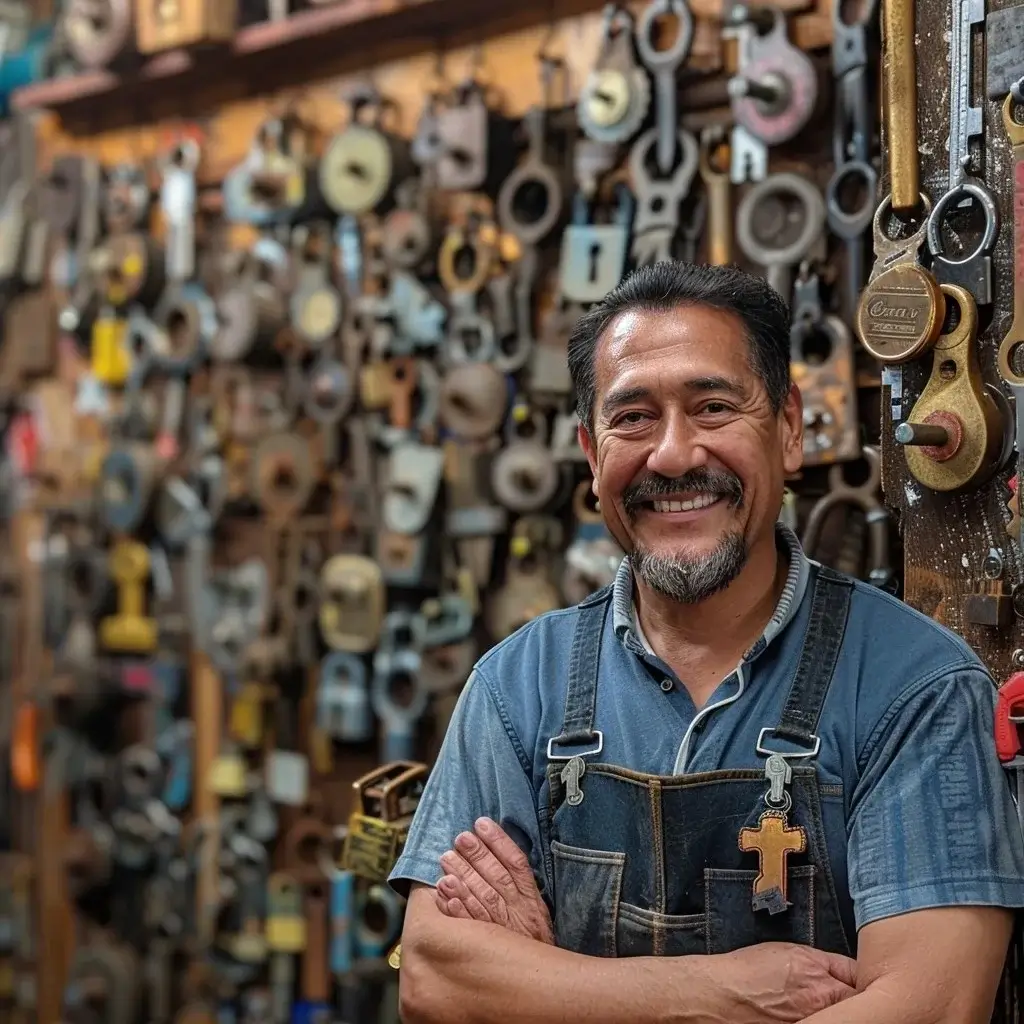 Ein lächelnder Schlosser, der unsere Dienstleistungen erbringt.