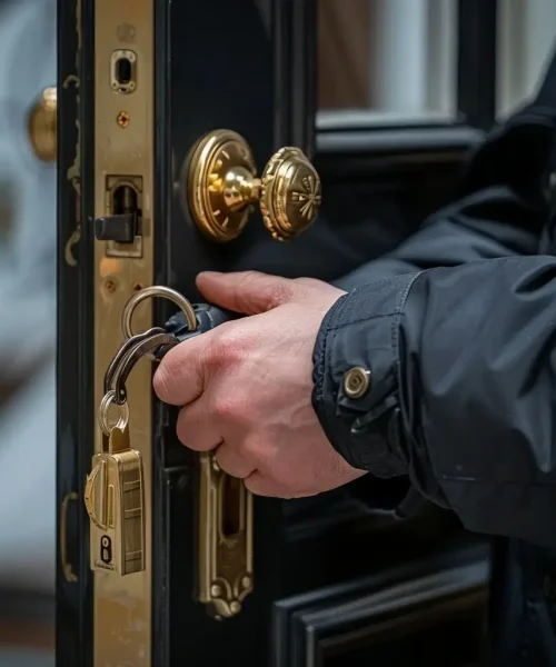 Ein Schlüsseldiensttechniker öffnet ein Schloss in Kempen.