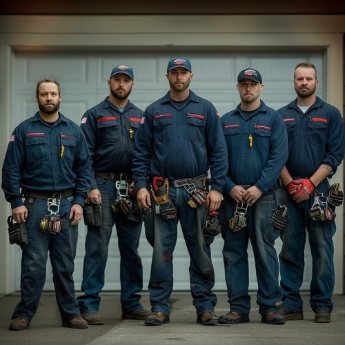 Das Team von Schlossern in Uniformen