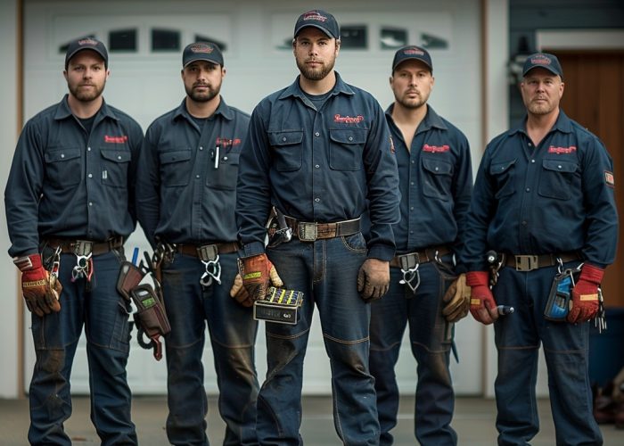 Das Team von Schlossern in Uniformen