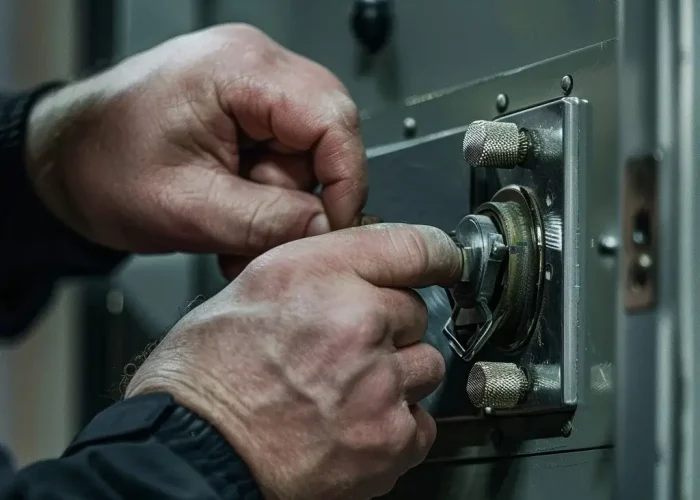 Der Schlosser, der das Schloss repariert.