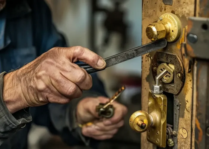 Der Schlosser, der das Schloss repariert.